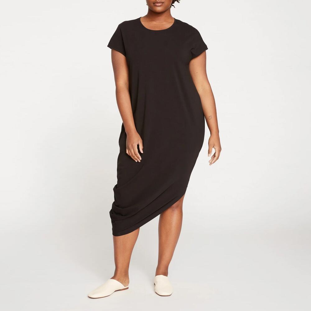 Universal Standard Geneva Dress Black Asymmetric Draped SZ 18